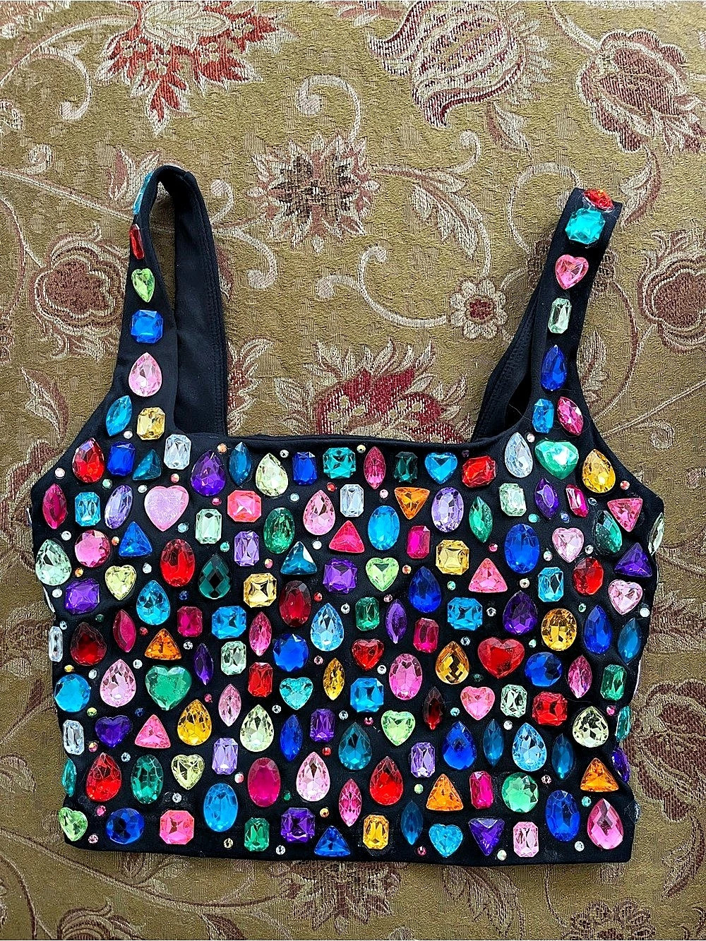 Eras Tour Embellished Bejeweled Black Tank Top Size Small